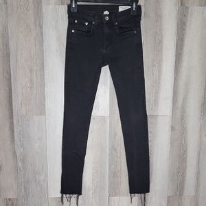Rag & Bone Ankle Skinny 25 Black Raw Hem Casual Denim